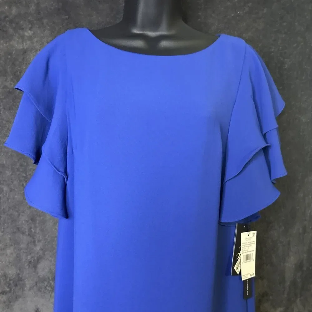 Adrianna Papell Womens Blue Ruffle Sleeve Short Shift Dress Size 4 NWT - Picture 4 of 10